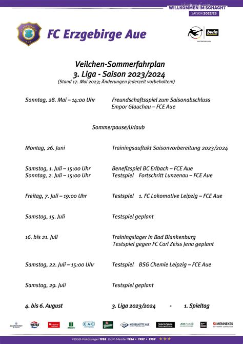 Veilchen Sommerfahrplan Liga Saison Fc Erzgebirge Aue