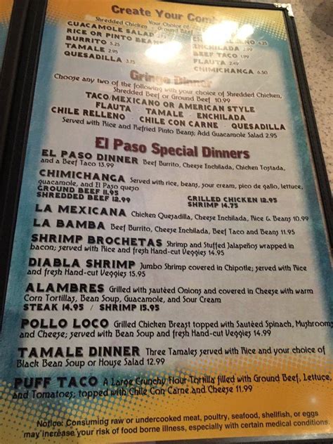 Menu At El Paso Restaurant Crowley