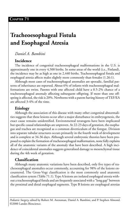 (PDF) Tracheoesophageal Fistula and Esophageal Atresia · In cases of pure atresia of the ...