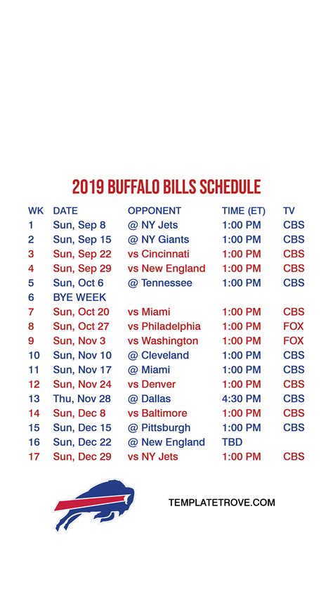 2020 Printable Buffalo Bills Schedule | Example Calendar Printable