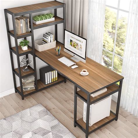 Tribesigns 67 Reversible Large Computer Desk With 9 Storage Shelves