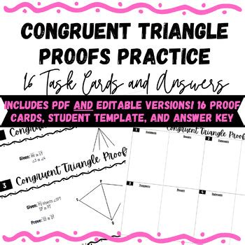 Geometry Congruent Triangles Proofs Task Cards Asa Aas Sas Sss Hl