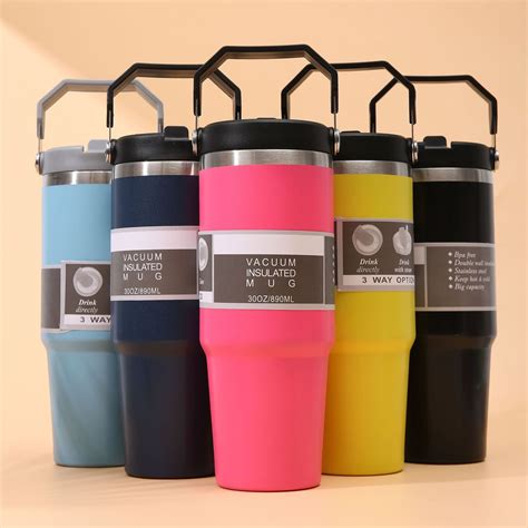 Stainless Steel Tumbler Handheld Thermos Insulated Vacuum Hot Or Cold Bottle With Straw