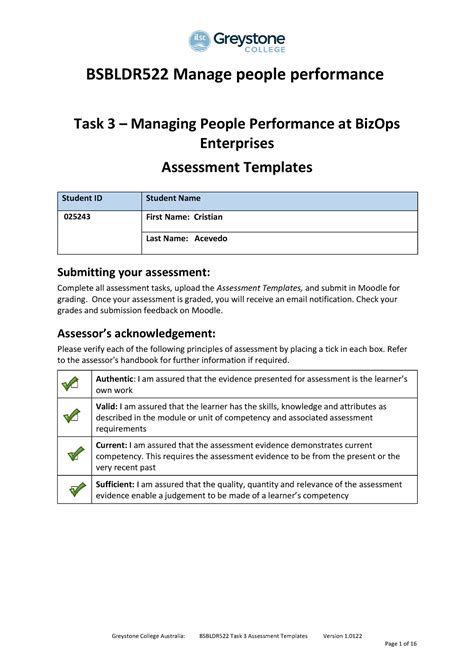 Bsbldr Task Assessment Templates V Greystone College