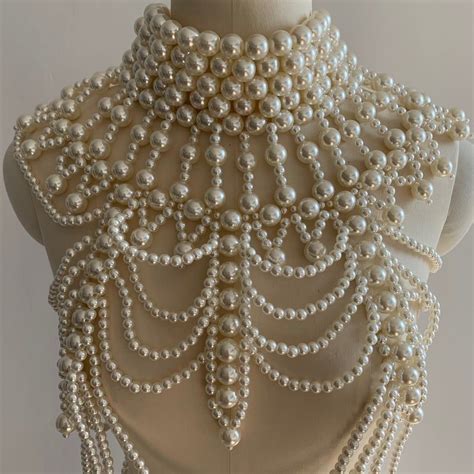 Vintage Pearl Bridal Shoulder Necklace Handmade Beaded Etsy Bridal