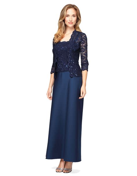 Alex Evenings Mock Lace And Sequin Dress And Jacket Set In Blue Navy