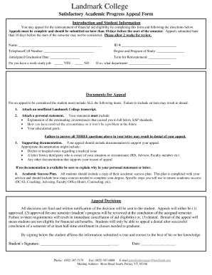 Fillable Online Landmark SAP Appeal Form PDF Landmark College