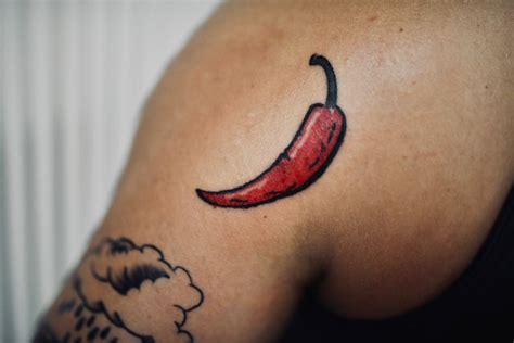 Red Chili Pepper Tattoo With Clouds