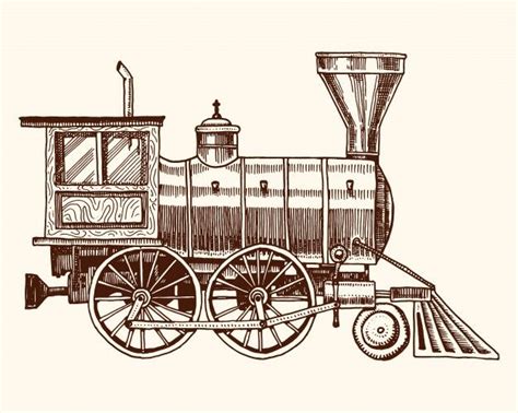 Vintage Gravado M O Desenhada Velha Locomotiva Ou Trem Vapor Na