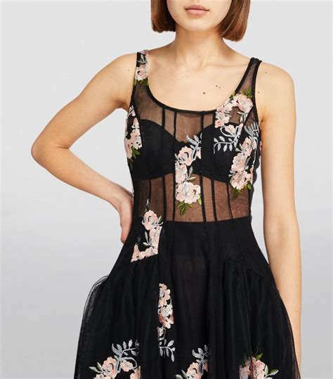 Womens Simone Rocha Black Floral Embroidered Corset Midi Dress Harrods Uk