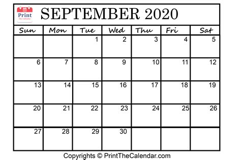 Printable Calendar September 2020 Printable Word Searches