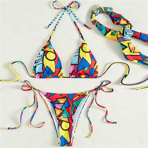 Sexy Women Summer Swimwear Nightclub Bikini Set Bra Tie Side G String