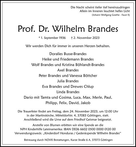 Traueranzeigen Von Wilhelm Brandes Trauer Anzeigen De