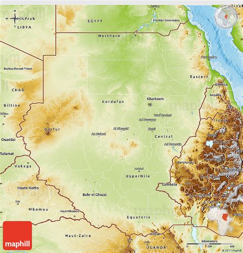 Physical 3D Map of Sudan