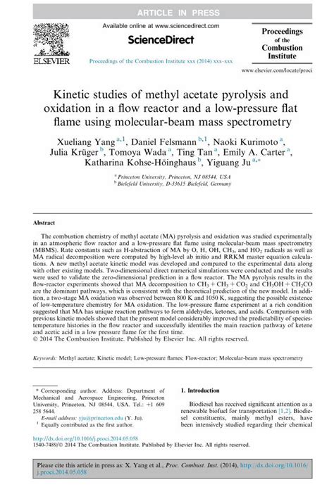 Pdf Kinetic Studies Of Methyl Acetate Pyrolysis And Oxidation In A