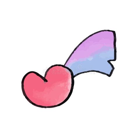 Vector Cute Watercolor Hand Drawn Pink Heart With Rainbow Star Tail