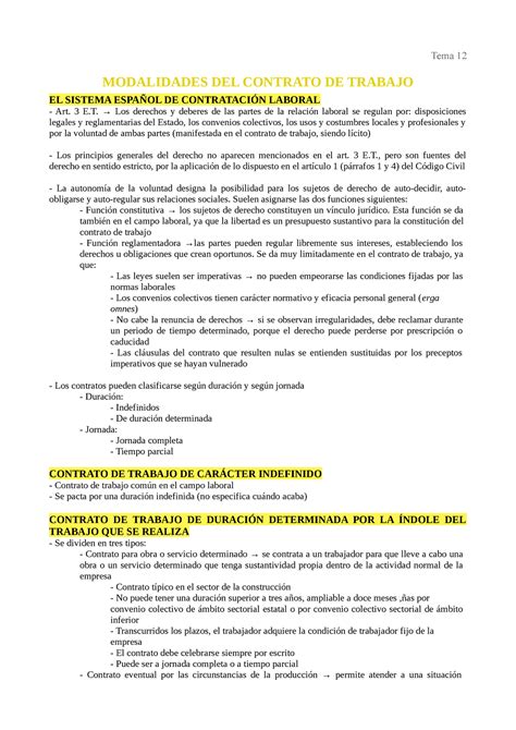 Tema 12 Derecho De La Empresa 1º Ade Tema 12 Modalidades Del Contrato De Trabajo El Sistema