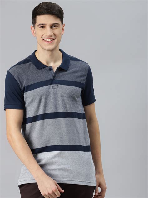 Buy Mast And Harbour Men Navy Blue And White Striped Polo Collar Organic