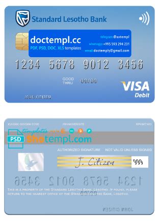 Lesotho Standard Bank Visa Card Fully Editable Template In Psd Format