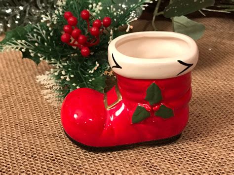 Vintage Lefton Santas Boot Christmas Toothpick Holder Miniature Boot Christmas Decoration