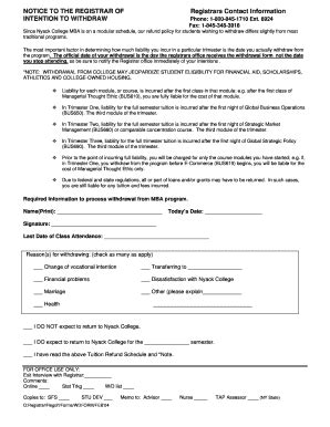 Fillable Online Nyack Withdrawing From Nyack College Class Form Fax