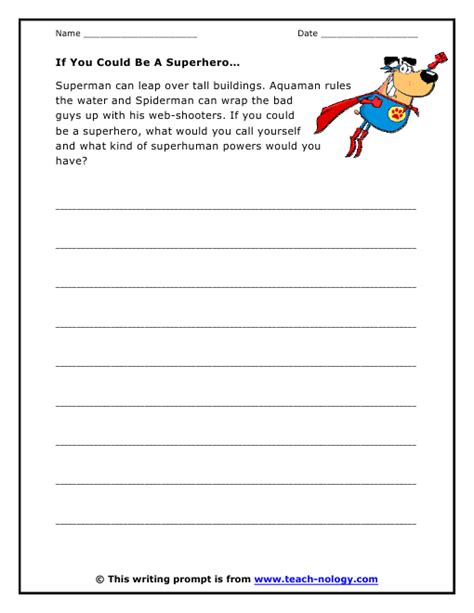 If You Could Be A Superhero Prompt Writing Activities Teaching