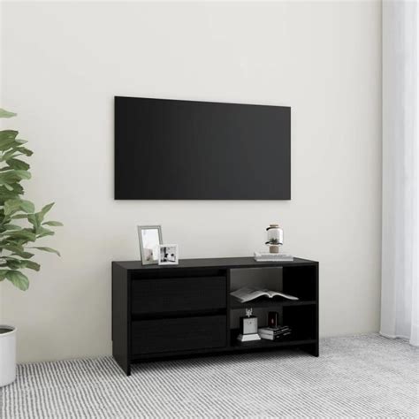 Zjchao Meuble Tv Noir X X Cm Bois De Pin Massif Cdiscount Maison