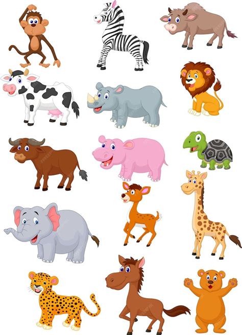 Colección de dibujos animados de animales salvajes Vector Premium