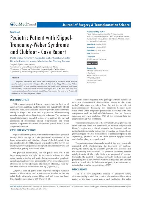 PDF Pediatric Patient With Klippel Trenauney Weber Syndrome