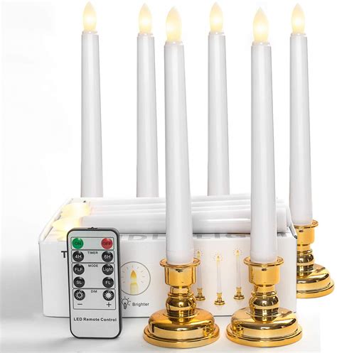 Happyline 7 9 Flameless Led Taper Candles With Candlesticks Pack Of 9 150 Hours