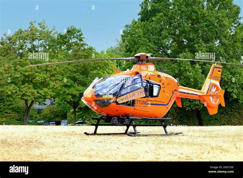 Orange Medical Helicopter Eurocopter Before Take Off Crew Is