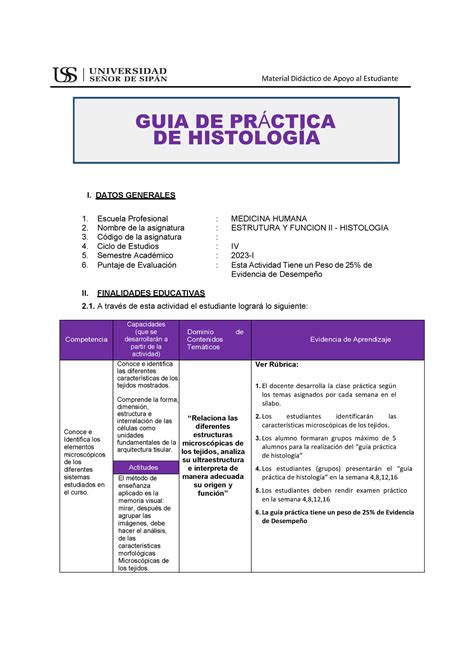 Guía Atlas 1 asdasdasd GUIA DE PRÁCTICA DE HISTOLOGÍA I DATOS