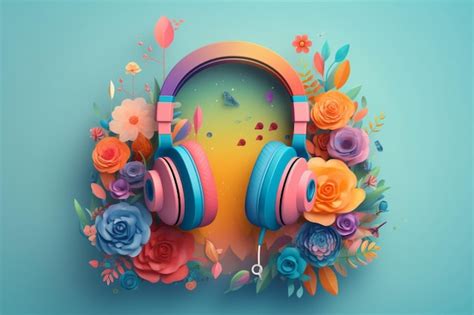 Premium Ai Image A Colorful Headphones With Flowers On The Background