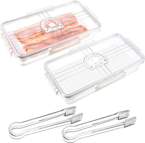 2 Pack Bacon Container With Lids For Refrigerator Deli Meat Cheese