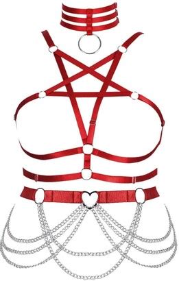 Banssgoth Plus Size Bra Pentagram Body Chain Harness Lingerie Set