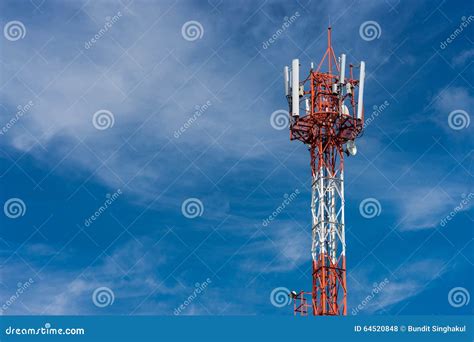 Antenna Repeater Tower On Blue Sky Stock Photo Image Of Radiation