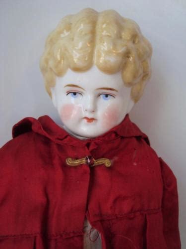 16 Antique German China Head Doll Blonde Hair Blue Eyes Civil War Era