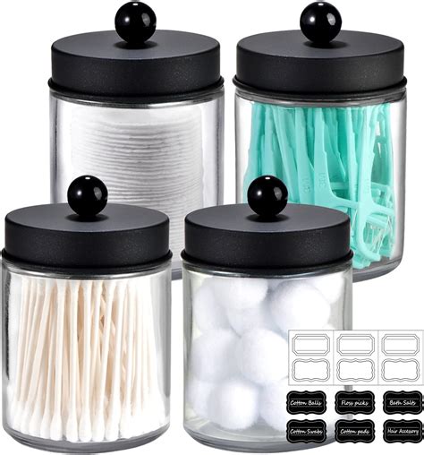 Amazon Pack Qtip Dispenser Apothecary Jars Bathroom With Labels