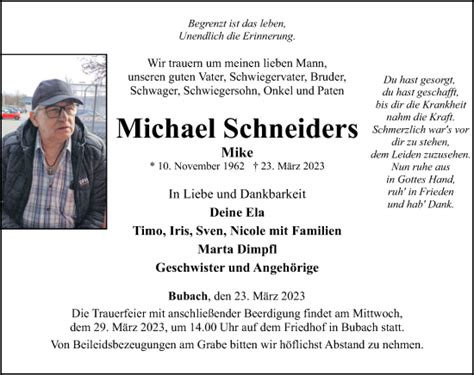 Traueranzeigen Von Michael Schneiders Rz Trauer De