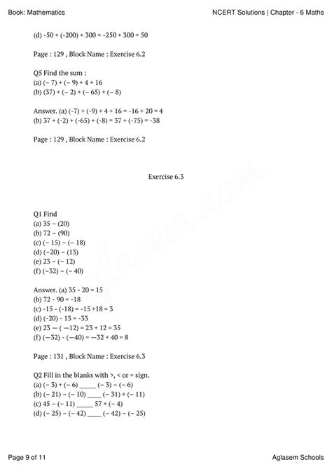 Ncert Solutions Class 6 Maths Chapter 6 Integers