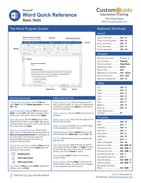 Word Quick Reference Free Cheat Sheets Basic Skills Visit Ref