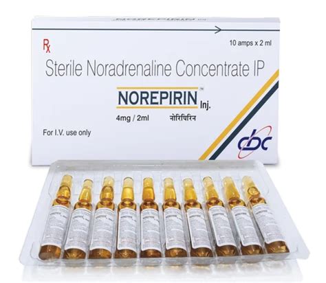 Norepirine Sterile Noradrenaline Concentrate IP 2 Mg Ml At 40 3