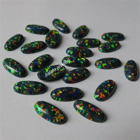 Pcs Lot X Mm Oval Opal Op Black Opal Synthetic Oval Fire Opal