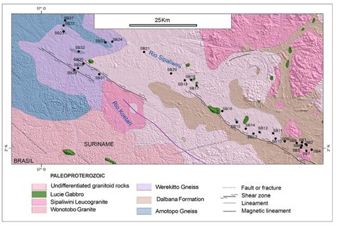 Geological Map Of Suriname Gmd 1977 With The Location Of The