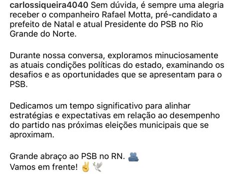 Presidente nacional do PSB confirma pré candidatura de Rafael Motta a