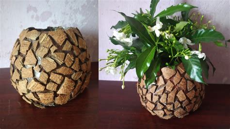 Diy Flower Vase Coconut Shell Flower Pot Handmade Flower Vase Youtube