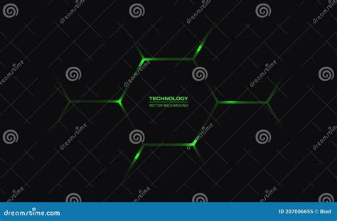 Black Hexagonal Technology Vector Background Green Bright Energy