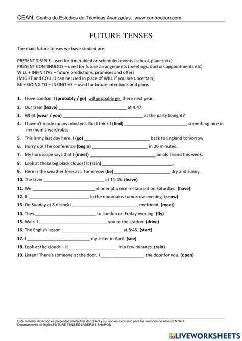 B1 Futures Worksheet Future Tense English Grammar Exercises Tenses Exercises