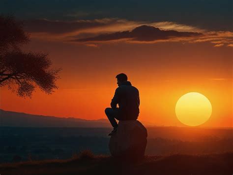 Premium Photo Lonely Man With Sunset Wallpaper