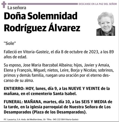 Solemnidad Rodr Guez Lvarez Esquela Necrol Gica El Correo